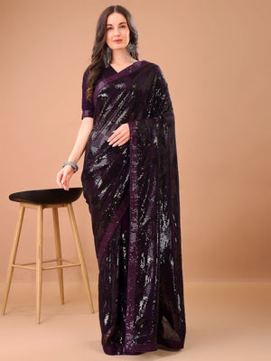 Rajwada Purple Georgette Sequin Elegant Saree For Women