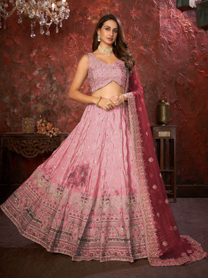 Rajwada Pink Net Embellished Semi Stitched Lehenga With Unstitched Blouse for Women