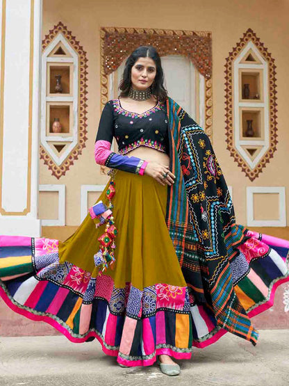 Rajwada Multicolor Rayon Printed Stitched Lehenga With Blouse For Women