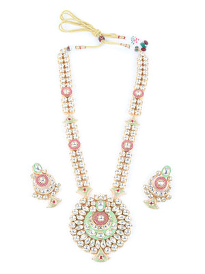 Rajwada Gold and Green Long Minakari Jewelry Set For Women