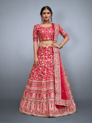Rajwada Women Pink Embroidered Semi Stitched Lehenga With Unstitched Blouse