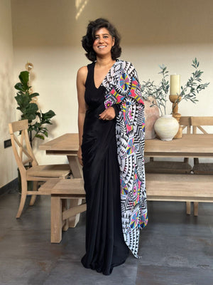 Rajwada Black And White Georgette Printed Saree For Women