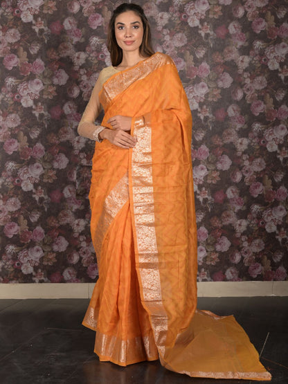Rajwada Mustard Woven Cotton Blend Saree for Women