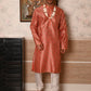 Rajwada Orange Printed Embroidered Silk Blend Traditional Kurta Set For Men