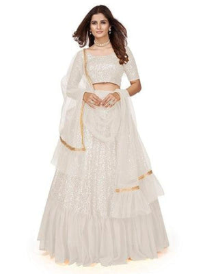 Rajwada Women Designer White Georgette Semi Stitched Lehenga With Unstitched Blouse