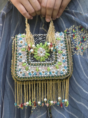 Rajwada Black Embroidered Clutch Bag For Women