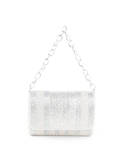 Rajwada Women Silver Beaded Envelope Clutch