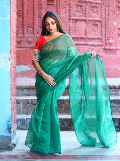 Rajwada Green Cotton  Saree  With Unstitched Blouse for Women
