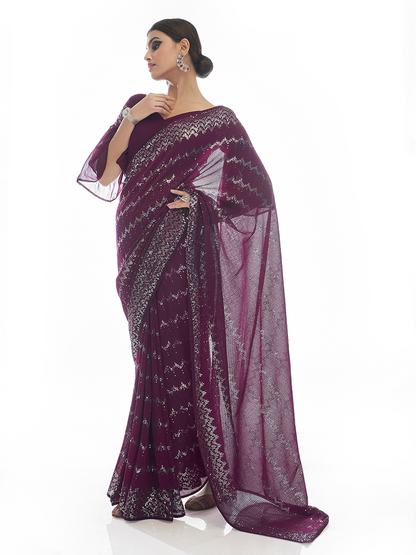 Rajwada Women Purple Georgette Saree With Unstitched Blouse