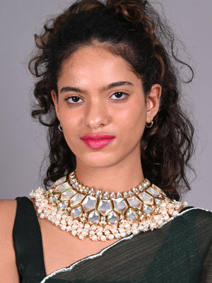 Rajwada White Beads And Kundan Embellished Choker Set For Women