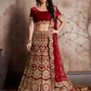 Rajwada Women Maroon Embroidered Semi Stitched Lehenga With Unstitched Blouse