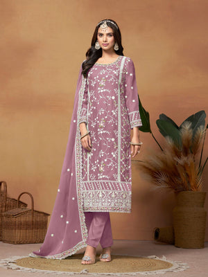 Rajwada Pink Embroidered Semi Stitched Kurta Set  For Women