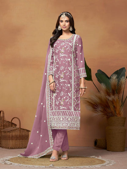 Rajwada Pink Embroidered Semi Stitched Kurta Set  For Women