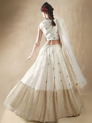 Rajwada White Georgette Embellished Semi-Stitched Lehenga For Women