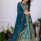 Rajwada Blue And Teal Georgette Embroidered Semi-Stitched lehenga For Women