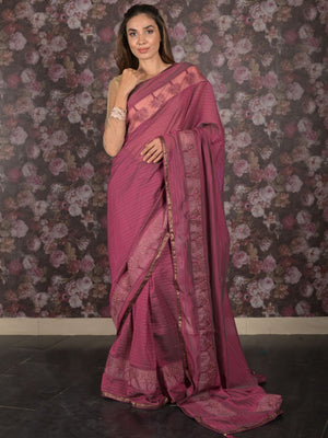 Rajwada Purple Embroidered Georgette Saree with Unstitched Blouse for Women