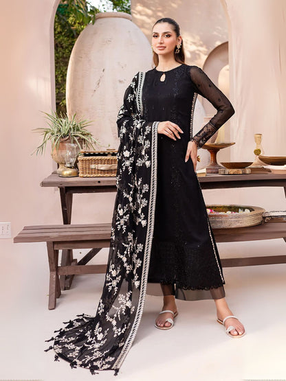 Rajwada Black Georgette Embroidered Semi-Stitched Kurta Set For Women