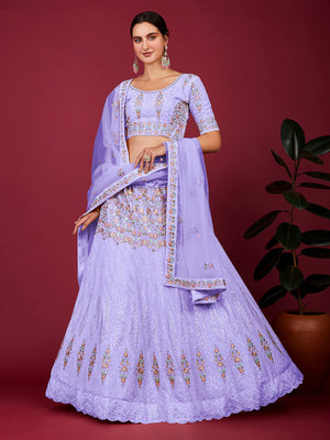 Rajwada Purple Georgette Embellished Semi Stitched Lehenga With Unstitched Blouse for Women