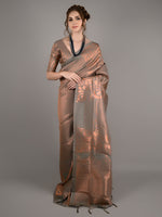 Grey Silk Blend Woven Saree With Unstitched Blouse