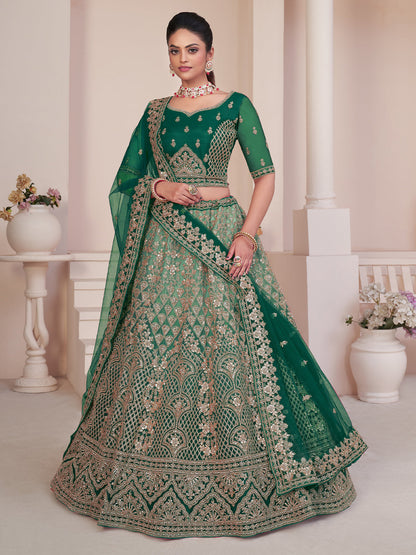 Rajwada Green Net Embellished Semi Stitched Lehenga With Unstitched Blouse for Women