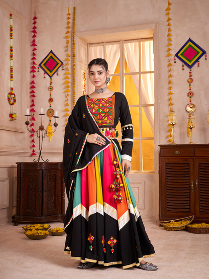 Rajwada Multicolor Viscose Cotton Embroidered Semi-Stitched Lehenga Choli For Women