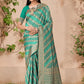 Rajwada Teal Woven Banarasi Silk Saree With Unstitched Blouse For Women