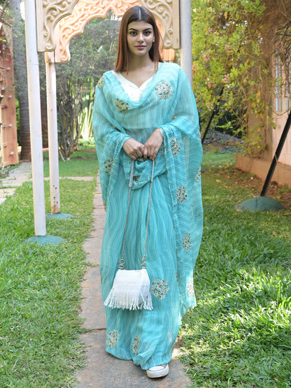 Rajwada Light Blue Embroidered Simmar Saree with Unstitched Blouse for Women