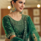 Rajwada Women Green Embroidered Soft Net Semi Stitched Lehenga With Unstitched Blouse