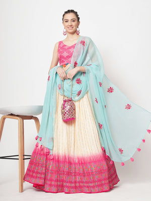 Rajwada - Beautiful Off White and Pink Lehenga Choli Set