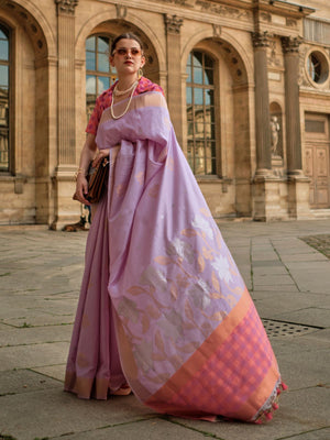 Rajwada Lavender Soft Silk Woven Saree With Unstitched Blouse For Women