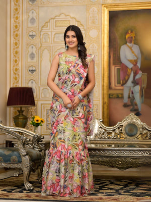 Rajwada Multicolor Printed Georgette Ready To Wear Saree For Women