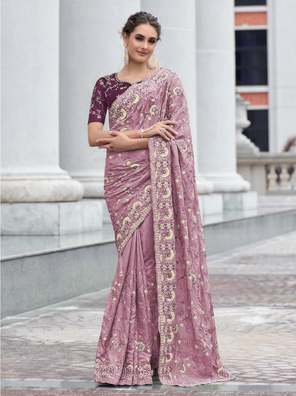 Rajwada Women Lilac Fancy Embroidered Saree With Unstitched Blouse
