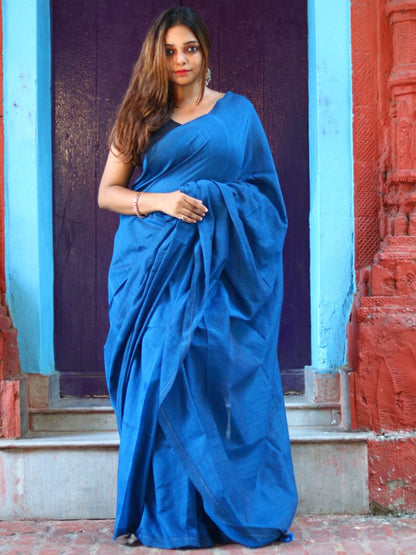 Rajwada Blue Cotton  Saree  With Unstitched Blouse for Women