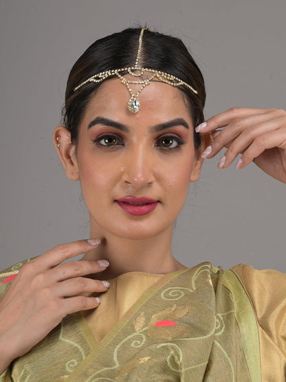 Rajwada White Faux Stone Embellished Mathapatti for Women