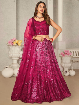 Rajwada Pink Net Embellished Semi Stitched Lehenga With Unstitched Blouse for Women