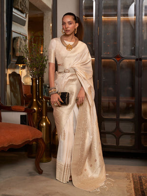 Rajwada Off White Georgette Woven Saree With Unstitched Blouse for Women