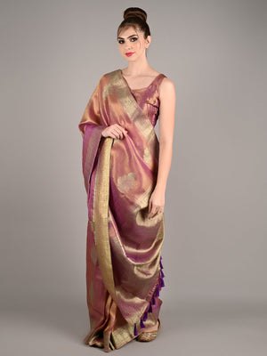 Purple Satin Nylon Woven Saree With Unstitched Blouse
