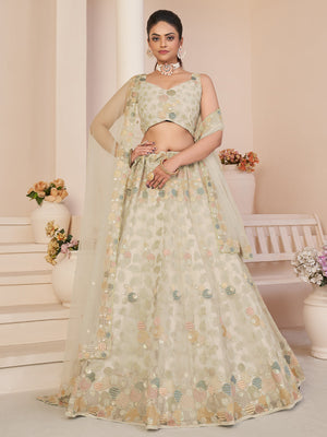 Rajwada White Net Embellished Semi Stitched Lehenga With Unstitched Blouse for Women