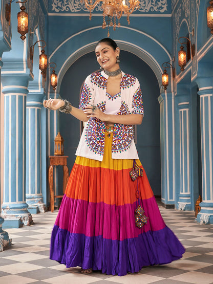 Rajwada Multicolor Viscose Rayon Stitched Lehenga Set For Women