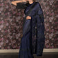 Rajwada Navy Blue Sequins Embroidered Lycra Saree with Unstitched Blouse for Women