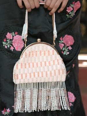 Rajwada Peach Clutch Bag With Tasseles For Women