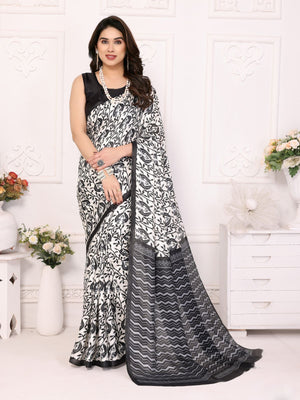 Rajwada White Khadi Printed Saree With Unstitched Blouse For Women