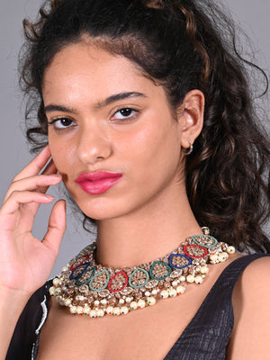 Rajwada Multicolor Beads And Kundan Embellished Choker Neck Piece For Women