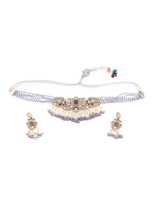 Rajwada Purple And White Alloy Jewellery Set For Women