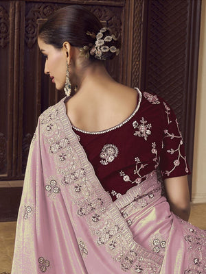 Rajwada Light Pink Georgette Embroidered Elegant Saree For Women