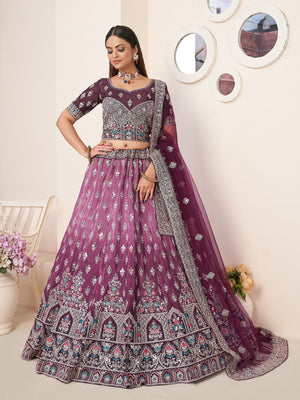 Rajwada violet Crepe Embroidered Semi Stitched Lehenga With Unstitched Blouse for Women