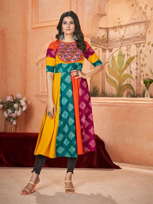Rajwada Multicolor printed Rayon Stitched Kurti For Women