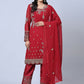 Rajwada Women Maroon Embroidered Georgette Semi Stitched Straight Partywear Suit