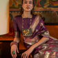 Rajwada Purple Silk Blend Woven Saree With Unstitched Blouse for Women
