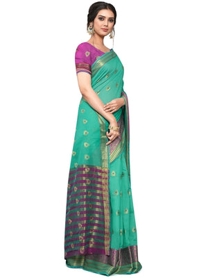 Rajwada Sea Green Silk Blend Embellished Saree For Women